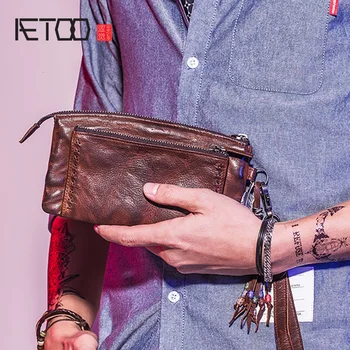 AETOO vyriški ilgai didelės talpos retro piniginės, odiniai vyriški multi-funkcija mobiliojo telefono maišelį, madinga, rankų darbo piniginė