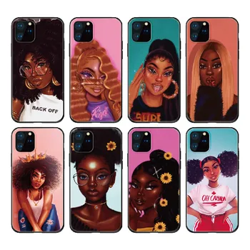 Afro Melanino Poppi Pinigų Juoda galva Merginos Telefono Dangtelį iPhone 11 12Pro Max X XS XR Max 7 8 7Plus 8Plus Minkšto Silikono Atveju