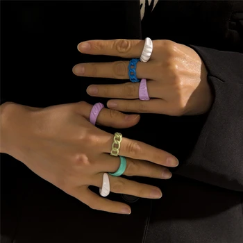 Aide 2021 Tendencija Lydinio Rankų dažytos Spalvinga Varva Alyva Grandinės Žiedų, skirtų Moterų Spalvotų Nereguliarus Mielas Atidarymo Žiedai, Papuošalai