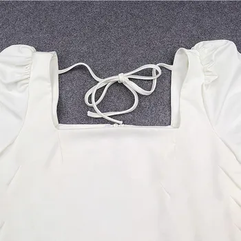 Aikštėje Apykaklė Balta Tunika Moterų Palaidinė Marškinėliai Moteriška Elegantiškas 2021 M. Vasarą Seksualus Sluoksniuotos Rankovėmis Viršūnes Ponios Office Nėrinių Palaidinės