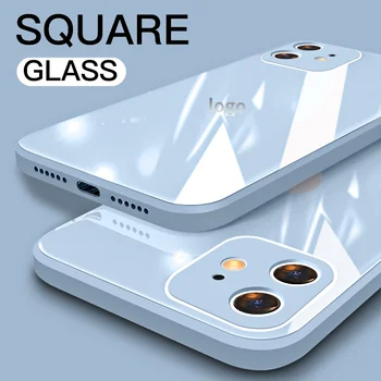 Aikštėje Grūdintas Stiklas Telefono dėklas Skirtas iPhone 11 12 Pro Max 12 Mini XS Max X XR 8 7 Plus SE 2020 Minkšto Silikono Rėmo Telefono Dangtelį