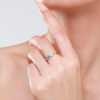 Ailmay 2021 Nekilnojamojo 925 Sterlingas Sidabro Išskirtinį Plunksnų Atidarymo žiedas Piršto Žiedą, Aišku, Cirkonis Žiedai Smulkūs Moterų Mados Jewelr