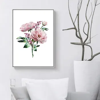 Akvarelė Gėlių Paveikslai Tapyba Darželio Meno Dekoro Violetinė Augalų Pink Rose Plakatas ir Paukščių Sienos Meno Kambario Dekoro