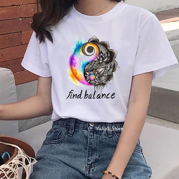 Akvarelė yo ga moteris atspausdinta marškinėliai moterims vasaros 2020 