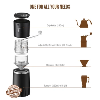 All-in-one Nešiojamų Kavos virimo aparatas Apipilti kavinukas Kelionės Puodelis Su Šlifuoklis Filtras Šalto Užvirinti Americano Espresso Vadovas Cafete