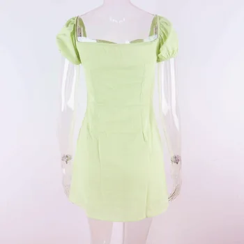 ALLNeon 2000-ųjų Estetika Saldus Aikštėje Apykaklės Žalios Suknelės Y2K Mados Mielas Sluoksniuotos Rankovėmis-line Suknelė Vintage Komplektus Streetwear