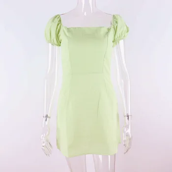 ALLNeon 2000-ųjų Estetika Saldus Aikštėje Apykaklės Žalios Suknelės Y2K Mados Mielas Sluoksniuotos Rankovėmis-line Suknelė Vintage Komplektus Streetwear