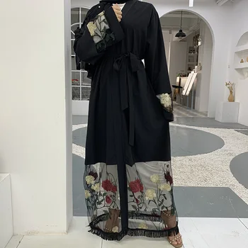 Amerikos Ramadanas Plius Dydžio Megztinis Skraiste Siuvinėti Diržo Saudo Arabija Kimono Kaftan Musulmonų Moterų Apdaras Islamo Vakarinę Suknelę
