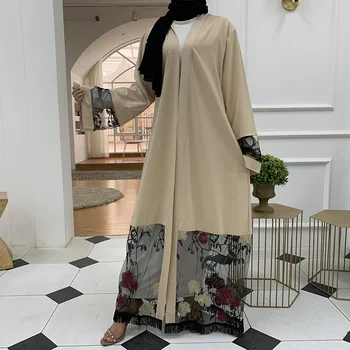 Amerikos Ramadanas Plius Dydžio Megztinis Skraiste Siuvinėti Diržo Saudo Arabija Kimono Kaftan Musulmonų Moterų Apdaras Islamo Vakarinę Suknelę