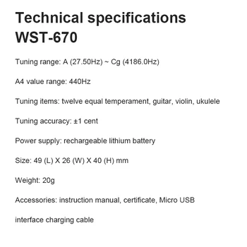 Angelėlis WST-670 Nešiojamų Chromatines Imtuvo Įkrovimo Klipą Imtuvas LCD Ekranas USB Imtuvai Įkrovimo Už Chromatines Gitara