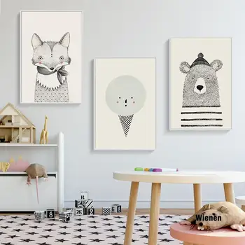 Animacinių Filmų Gyvūnų Lokys, Lapė Drobės Plakatas Šiaurės Stiliaus Sienos Menas Spausdinti Tapybos Namų Puošybai Nuotrauką Baby Vaikų Vaikai Kambario Dekoro