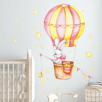 Animacinių filmų karšto oro baliono katytė Sienų lipduko Vaikų kambarį vaikų miegamųjų namo apdaila, tapetai, fone, dekoro mielas lipdukai