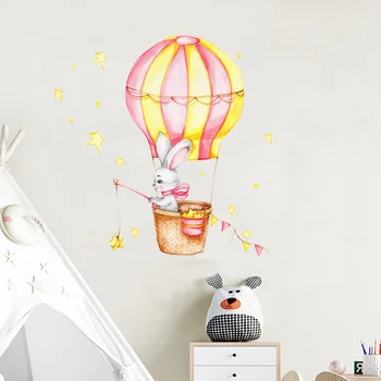 Animacinių filmų karšto oro baliono katytė Sienų lipduko Vaikų kambarį vaikų miegamųjų namo apdaila, tapetai, fone, dekoro mielas lipdukai