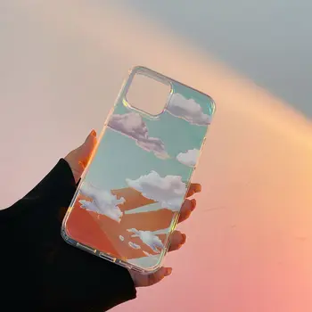 Animacinių filmų Lazeriu Dangaus Debesies Modelio Telefono dėklas skirtas iPhone 11 12 Pro Max XS Max X XR 7 8 Plius Blizgučiai Skaidrus, Minkštos Tpu Galinį Dangtelį