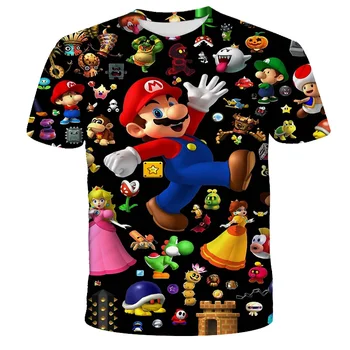 Animacinių filmų Mario Modelio Vaikų Drabužių Mergaičių/Berniukų Žaidimas Vaizdas O-Kaklo T-shirt Poliesteris Negabaritinių Trumpas Rankovėmis Viršūnes Mergaitėms