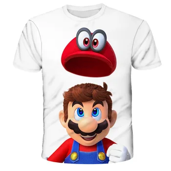 Animacinių filmų Mario Modelio Vaikų Drabužių Mergaičių/Berniukų Žaidimas Vaizdas O-Kaklo T-shirt Poliesteris Negabaritinių Trumpas Rankovėmis Viršūnes Mergaitėms