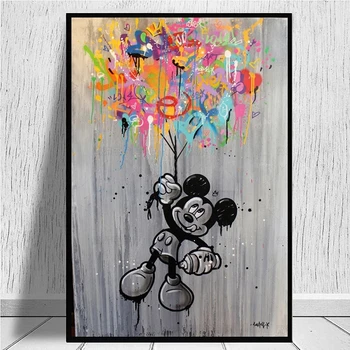 Animacinių filmų Mickey Mouse Grafiti Meno Drobė Plakatas ir Juoda ir Balta Spaudinių Kūrybos Nuotraukos Sienos Meno Kambarį Dekoro