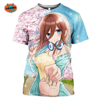Anime Esmingiausia Quintuplets Nakano Miku 3D Atspausdintas T-shirt Vasaros Mados vyriški Marškiniai, Viršuje Streetwear Harajuku Drabužiai