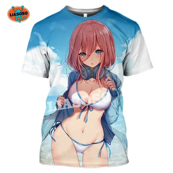 Anime Esmingiausia Quintuplets Nakano Miku 3D Atspausdintas T-shirt Vasaros Mados vyriški Marškiniai, Viršuje Streetwear Harajuku Drabužiai