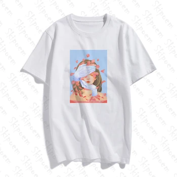 Anime Mergina Gėlės T-shirt Moterims korėjos Stiliaus Gotikos Derliaus Tumblr Estetinės Medvilnės Plius Dydis-trumpomis Rankovėmis Drabužius, Viršuje Tees