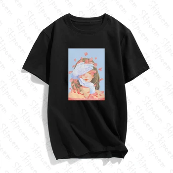 Anime Mergina Gėlės T-shirt Moterims korėjos Stiliaus Gotikos Derliaus Tumblr Estetinės Medvilnės Plius Dydis-trumpomis Rankovėmis Drabužius, Viršuje Tees