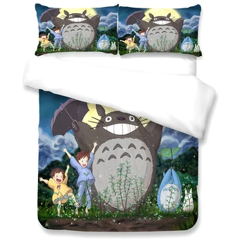 Anime Mielas Totoro Antklode Padengti su Užvalkalai Minkštas Patogus Dekoro Animacinių filmų 3Pcs Patalynė už Childs Berniukų, Mergaičių Miegamasis