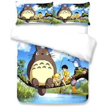 Anime Mielas Totoro Antklode Padengti su Užvalkalai Minkštas Patogus Dekoro Animacinių filmų 3Pcs Patalynė už Childs Berniukų, Mergaičių Miegamasis