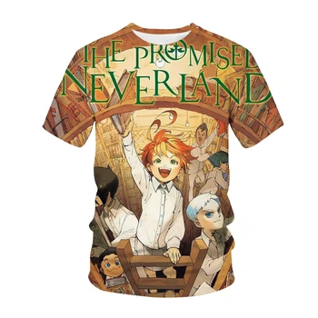 Anime Pažadėjo Neverland 3D Atspausdintas T-shirt Unisex Atsitiktinis Mados Streetwear Hip-Hop Apvalios Kaklo trumpomis Rankovėmis Viršūnes Streetwear