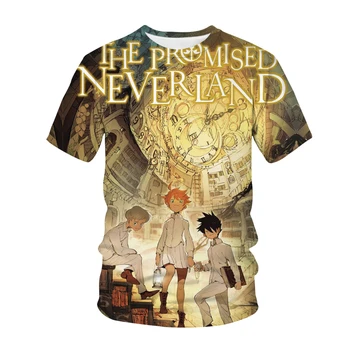 Anime Pažadėjo Neverland 3D Atspausdintas T-shirt Unisex Atsitiktinis Mados Streetwear Hip-Hop Apvalios Kaklo trumpomis Rankovėmis Viršūnes Streetwear