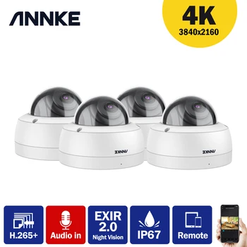 ANNKE 4PCS Ultra HD 8MP Kamera su POE 4K Lauko, Patalpų oro sąlygoms Saugumo Tinklo Dome EXIR Naktinio Matymo Pašto Įspėjimą CCTV Kit