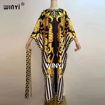 Arabų Mados kilimo ir tūpimo Tako Summer Maxi Dress Moterų Plius Dydis Batwing Rankovėmis Spausdinti Derliaus Elegantiškas Šifono Prarasti Ilgai Dresss WINYI
