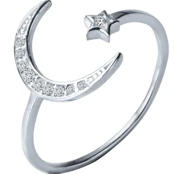 Asmenybės Boho Kristalų Moon Star Žiedai Moterims Žavesio Vestuvių Papuošalai Reguliuojamas Antikvariniai Piršto Žiedą Anillos