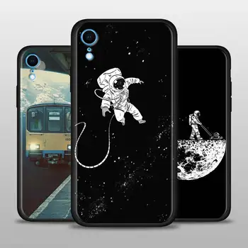 Astronautas Kosmose Mėnulis, Žvaigždės, Telefono dėklas skirtas iPhone Pro 11 12 Mini 7 8 XR X 6, 6S Plus XS Max 5 5S SE 2020 m., Minkštas Viršelis Shell Coque
