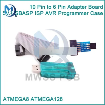 Atmega128 Atmega8 10 Prisegti Prie Standartinės 6 Pin Adapteris Valdybos Konverteris 5V USBASP AVR ISP USB Programuotojas Modulis Su JATG Vielos Atveju