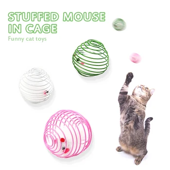 Atsitiktinių Spalvų Spalvoti Funny Cat Plastiko Pavasario Kamuolys Mažas Bell Pelė Narve Žaislas Augintiniui Interaktyvus prekių Spalvinga Katė Kibinimas Žaislas