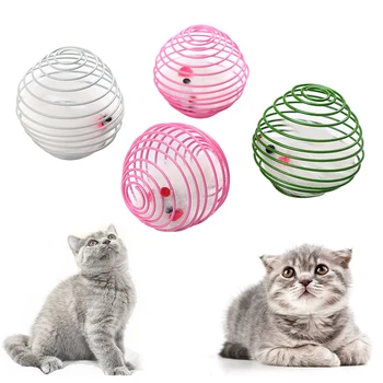 Atsitiktinių Spalvų Spalvoti Funny Cat Plastiko Pavasario Kamuolys Mažas Bell Pelė Narve Žaislas Augintiniui Interaktyvus prekių Spalvinga Katė Kibinimas Žaislas
