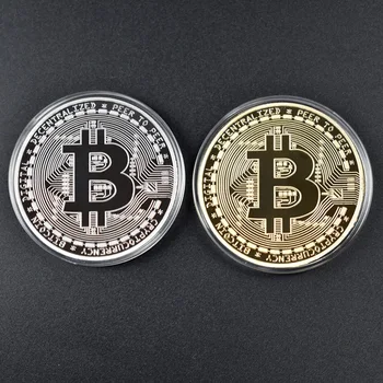 Aukso chromu padengtas Karšto pardavimo Bitcoin Monetos Tiek Monetos, tiek monetos moneta monetas tiek moneta su juodos spalvos dovanų dėžutė Pakuotės Metalo cryptocurrency monetos
