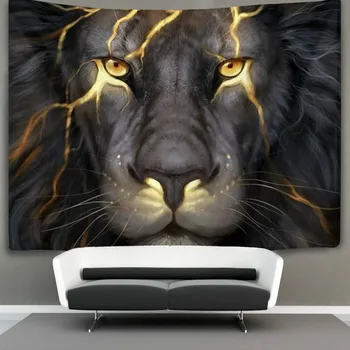 Aukso Cool Lion King Paninting Sienos Gobelenas Hipių Meno Kabinti Namų Dekoro Extra Large Staltiesės, Miegamojo Kambarį
