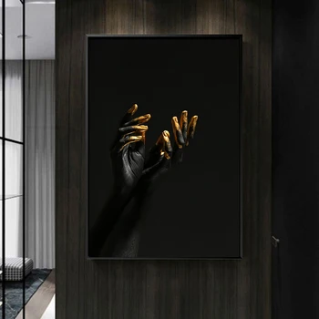 Aukso ir Juodos spalvos Modernus Makiažas Modelis Afrikos Moteris Drobė Sienos Meno Tapybos Mados Mergaitė Plakato nuotraukas Kambarį Namų Dekoro