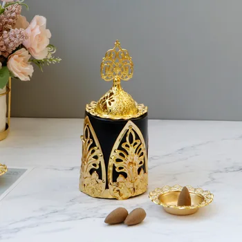 Aukso žalvario smilkalų degiklis ketaus, keramikos derinys, aromaterapija krosnių, žvakių laikiklis Ramadanas namų dekoro budizmas apdaila