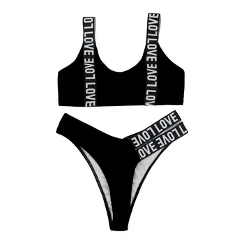 Aukštos Juosmens Bikini 2021 Bandeau Maudymosi Kostiumėliai Moterims Laišką Sujungimas Biquini Mujer Paplūdimio Sporto Moterų Maudymosi Kostiumai Naujas