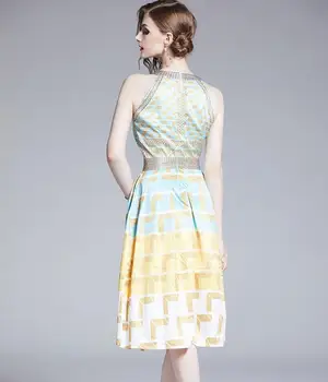Aukštos Kokybės 2019 M. Vasarą Naujas Mados Rankovių Geometrijos Spausdinti Kelio ilgio Suknelė Moterims Slim Apynasrio Bohemijos Atostogų Suknelės