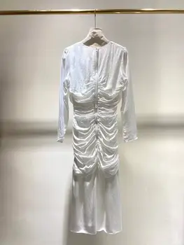 Aukštos Kokybės Kilimo Ir Tūpimo Tako 2021 M. Vasarą Naujas Šilko Šalis, Plisuotos Suknelė Moterims Dizaino Ilga Balta / Rožinė Suknelė Elegantiškas Suknelė