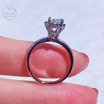 Aukštos žiedų dizaino Nekilnojamojo moissanite žiedas 6.5 MM 1ct Moterų Draugė Amor Dovana 925 Sidabro Prabanga Brangakmenių, Deimantų žiedai