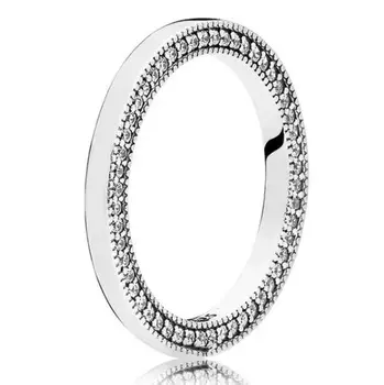 Autentiškas 925 Sterlingas Sidabro visos Žiedas Parašas Širdis Žiedai Su Nutiesti Crystal Moterims Vestuves Dovanų Fine Jewelry