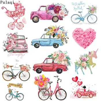 Automobilių Su Gėlėmis Pleistrai Geležies Lopai Drabužių, Dviračių, su gėlėmis Terminis Lipdukas Ant Drabužių 