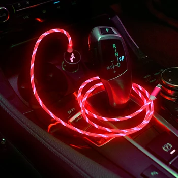 Automobilių Teka Spalvų LED Švyti USB Įkroviklis C Tipo Kabeliu, skirta 