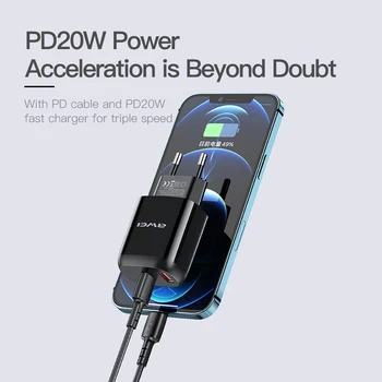 AWEI PD2 ES Kištuko Telefono Įkroviklis Greitai QC & PD 20W Charing Dual Port Tipas-C USB Xiaomi 