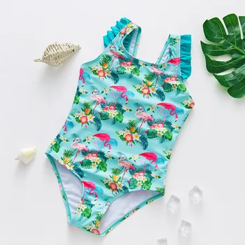 Baby Girl Flamingo Gėlių maudymosi kostiumėlį, maudymosi Kostiumėliai, 3-10Y Vaikams, Vaikų Vasaros Atsitiktinis Mados Susiėmę Maudymosi Kostiumas, Paplūdimio 2021 Naujas