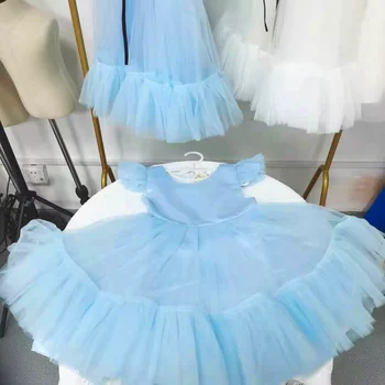 Baby Girl Gėlių Suknelė Vaikai Bridemaid Vestuvių Suknelės Vaikams Bule Tiulio Chalatai Mergaitės Boutique Šalies Elegantiškas Frocks